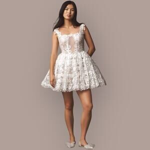 NEW BHLDN Lace Square-Neck A-Line Hoop-Skirt Mini Dress 12